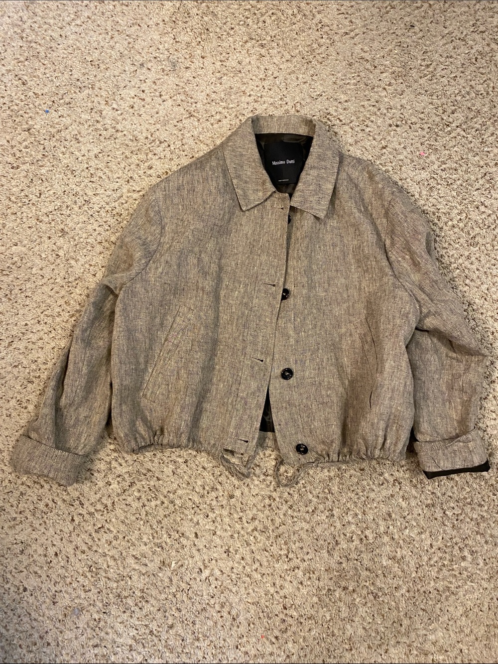 Massimo Dutti Gray Linen-Blend Bomber Jacket